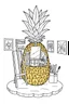 Placeholder: Pineapple Cozy Art Studio Coloring Page: A pineapple cross-section displaying an art studio. Features an easel, paint palettes, brushes, and artworks hung on the walls.