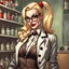 Placeholder: 30-year-old German mad scientist in a sexy suit from 1945 Harley Quinn-style woman