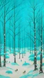 Placeholder: A cyan winter forest with falling snowflakes painted by Utagawa Hiroshige