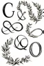 Placeholder: A flash of 10 designs line drawing of infinity symbols made out of two letter C and olive branches black in on white background for a tattoo design