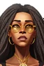 Placeholder: perfektes lächeln einer wunderschönen afro-amerikanischen Frau mit gelocktem braunem haar grosse oberweite portrait hyperrealistisch cinematic perfekter winkel goldkettchen sonnenbrille