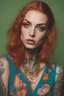 Placeholder: Beautiful Arab woman, petite, short, big eyes and lips, vibrant color, neck tattoo and full sleeves tattoo, thin, tattoos connected, Full coverage chest tatoo, tattoo style complex and colorful and large drawings by (petra collins|roe ethridge, elllen von unwerth, Jan Saudek)