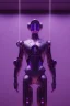 Placeholder: a cyborg watching a mural in a museum art gallery, purple shining lights, octane render, detailed