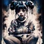 Placeholder: Poster in two gradually, a one side the Singer Melanie Martinez face, full body, sit pose, painting by Yoji Shinkawa, darkblue and sepia tones,sinister, detailed iridescent, metallic, translucent, dramatic lighting, hyper futuristic, digital art, shot with Sony Alpha a9 Il and Sony FE 200-600mm f/5.6-6.3 G OSS lens, natural light, hyper realistic photograph, ultra detailed -ar 3:2 -q 2 -s 750,malevolent goth vampire girl face and other side