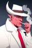 Placeholder: An old male red tiefling wearing a white and blue police comisioner outfit smoking a cig.