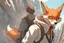 Placeholder: A human being in the form of a fox, not a human being, a short nose, Features of a male fox, serious features, character specifications are enthusiastic, emotional and somewhat selfish, high quality, the character is a fighter, war, the background is a developed but destroyed city, Cinematic shot, scary shape, multiple colors, high contrast, professional anime drawing ، 4K .