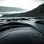 Placeholder: Photography of a random landscape with odd Yves Tanguy surreal forms, glossy, organic, creepy, strong texture, fiotti di liquido nero, horror, panic, obsessive, hypnotic