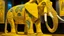 Placeholder: A yellow elephant designed in Mayan architecture painted by Vincent van Gogh