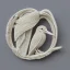 Placeholder: ivory brooch of a kingfisher, decorative design, classical ornament, highly ornate, highly intricate, highly detailed etching, marble carving