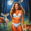 Placeholder: [burlesque_art by Greg Smallwood] [photoreal, picture] youthful Catherine Bach in undies and Deery the deer find themselves overcome by a fit of uncontrollable laughter. The hallucinatory effects of the Twilight Caps have turned even the simplest joys into a source of pure delight. Deery sticks out his tongue