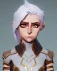 Placeholder: d&d character female cleric cheery armor white hair gold eyes smile