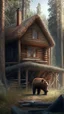 Placeholder: A cabin in the woods, a big brown bear, a movie scene, a more accurate picture hdr 3d