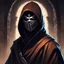 Placeholder: [ADnD in the crypt] Picture this: clad in darkness, a silent ninja protector with eyes sharp and alert. Behind him: a Skelton cloaked in a brown, hooded robe, exuding an eerie aura of power.