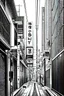 Placeholder: Tokyo alley, line arts, greyscale