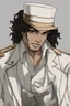 Placeholder: michael jackson anime version, with his white hat, his wavy hair in a pony tale, with a tuft of curls over his face on both sides
