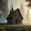 Placeholder: Abandoned attic simple modern Slovak type house,in the forest brick walls, highly detailed, hill in the background, two windows on the front wall, with roof, concept art by Greg Rutkowski