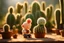 Placeholder: cacti garden, two cute fluffy chibi creatures, one kneeling and planting cacti, the other watching with arms folded in sunshine, ethereal, cinematic postprocessing, dof, bokeh