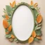 Placeholder: Oval picture frame in the colors mango and light green leaves and some light orange all on a light background