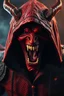 Placeholder: The devil hooded, open his mouth wide like he is screaming showing his fangs , look at you ,red skin, scales, unreal engine 6, high detail, intricate, cinematic. photoshoot style, intricate, studio lighting, masterpiece , highly detailed, 8k, best quality, fire, smoke, dramatic,d,<lora:mshn:0.7>,<lyco:Warrior_Couture:0.5>,