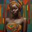 Placeholder: A portrait of a young African woman wearing a tourban painted by expressionist painter