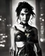 Placeholder: Chiaroscuro photography, Gal Gadot Wonder Woman portrait, real life photo-shot, black & white with golden accents, cinematic lighting, strong, wet, rainny, dark city background