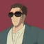 Placeholder: vampire who works as taxi driver, unshaven, sunglasses, leatherjacket.