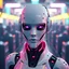 Placeholder: a cyberpunk genderless android robot, bright colours, futuristic, dystopia, stylised, digital art, 3d render