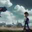 Placeholder: small boy with a big toy, photography, theme art, 8K, clouds and sun, ignore NSFW, full body image, Stockholm in the background, illustration, vector