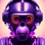 Placeholder: A beautiful portrait of a cyborg monkey purple neon color scheme, high key lighting, volumetric light high details psychedelic background