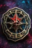 Placeholder: abstract symbol of an ancient Catalan female vampire coven , in the form of highly detailed 12 sided star lapel pin, in the graphic novel style of Bill Sienkiewicz