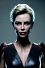 Placeholder: portrait of charlize theron as evil queen in black leather gown, leather, angry, stern look, volumetric lighting, particales,highly detailed,cinematic, deep colours,8