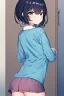 Placeholder: anime waifu wearing a pyjama shirt and a short skirt with her back turned