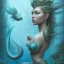 Placeholder: sango fantasy, fantasy magic, intricate, sharp focus, illustration, highly detailed, digital painting, concept art, matte, artgerm and paul lewin and kehinde wiley, masterpiece sexy lips African lady fish body mermaid turquoise space lady beach sea under water mermaid seaweed