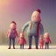 Placeholder: An awkward studio photo of a family, cartoon style Simon Stålenhag