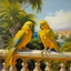 Placeholder: Neoclassicism realistic yellow orange cote d'azur parakeets landscape sea