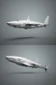 Placeholder: ideation aeroplane airmed inspired by shark with side view, quarter view and front view