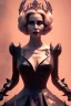 Placeholder: Constance Langdon as evil queen in black leather, leather, busty, cleavage, angry, stern look. character design by cory loftis, fenghua zhong, ryohei hase, ismail inceoglu and ruan jia. unreal engine 5, artistic lighting, highly detailed, photorealistic, fantasy