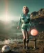 Placeholder: Ultra Realistic retro sci-fi 1960 scene, waist up view portrait, blonde woman, sweet young Marilyn Monroe face, perfect iris, tight latex coat, Strange planet background, Retro sci-fi style glass helmet, sphere dron, fog, rain, soft color, highly detailed, unreal engine 5, ray tracing, RTX, lumen lighting, ultra detail, volumetric lighting, 3d, finely drawn, high definition, high resolution.