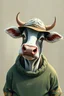 Placeholder: Portrait painting of a cow wearing clothes animation