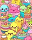 Placeholder: create a 2d outline, kawaii cover with kawaii food smiling and kawaii animals smiling, high quality, colorful,colors,