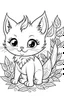 Placeholder: cute coloring page, sketch style, cute baby cat in the wood, cartoon, white and black, withe background, no shadows, outline.