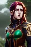 Placeholder: hyper realist, hyper detailed, stunningly beautiful 13 year old teen girl, long ginger hair, green eyes, medium freckles, full lips, revealing leather armour, full body and head, a-cup breasts, stern expression, full frame, petite, ignore NSFW