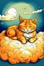 Placeholder: orange cat with stripes in heaven with wings and a halo sleeping on a cloud drawingA4 format