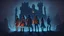 Placeholder: Adventurer party of four people, standing before a dark castle
