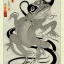 Placeholder: Ukiyo-e styled art, blacn and white frog