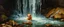 Placeholder: master oil painting by Rembrandt,cute blind trolls bading baby inside waterfall
