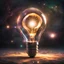 Placeholder: a lightbulb in outer space with fluid and vibrant lighting and lens flare