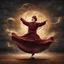 Placeholder: Hyper Realistic Sufi Whirling with Golden & Maroon Islamic Sufi Rustic Grungy Background with thunderstorm at heavy rainy night