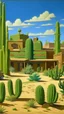 Placeholder: An olive green Western town with cactuses painted by Frank Lloyd Wright