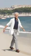 Placeholder: merlin actores in Istanbul beach walking gracefully,full body shot